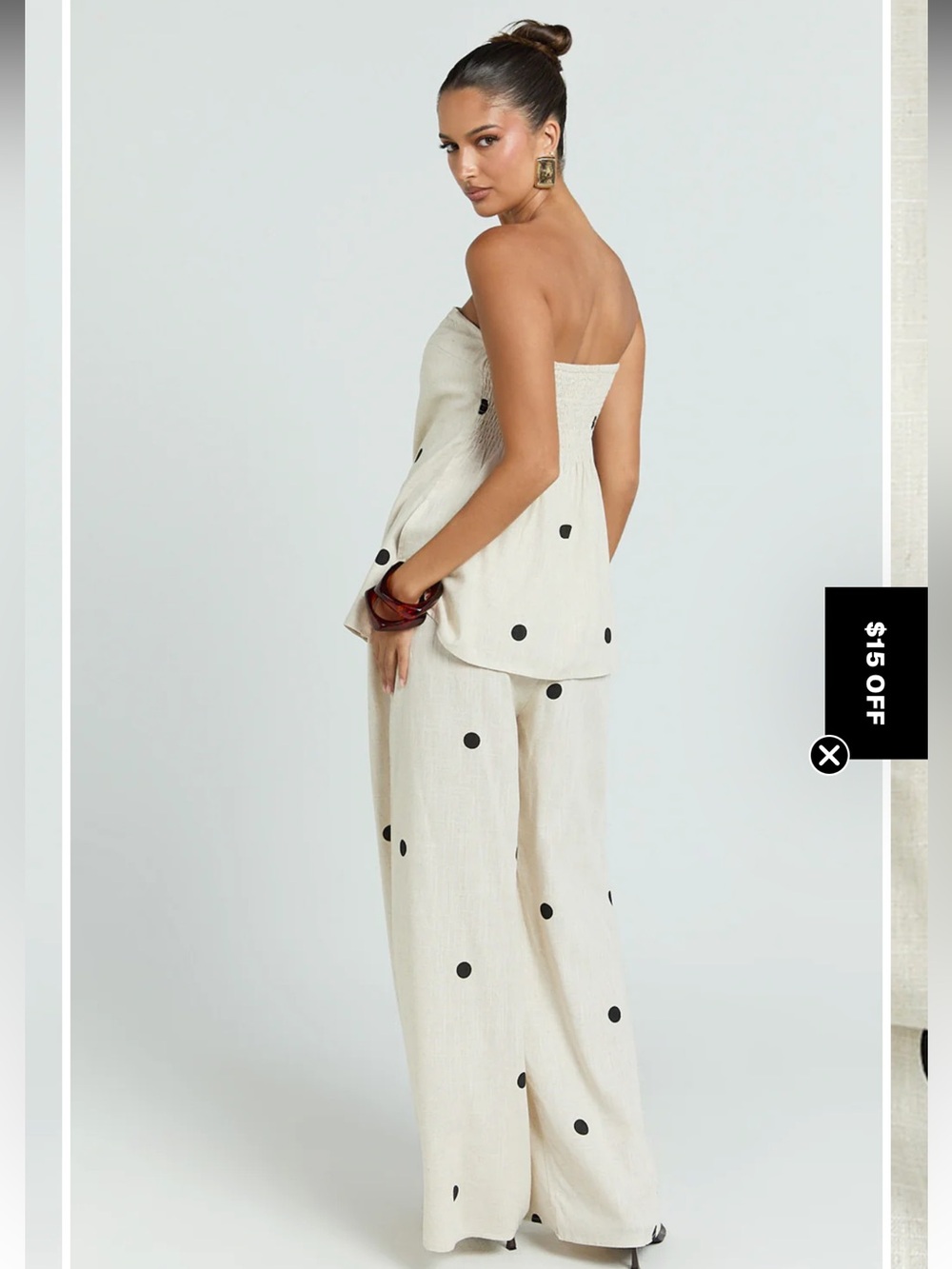 NWOT Showpo Beige Polka Dot Two-Piece Pant Set - Picture 4 of 8